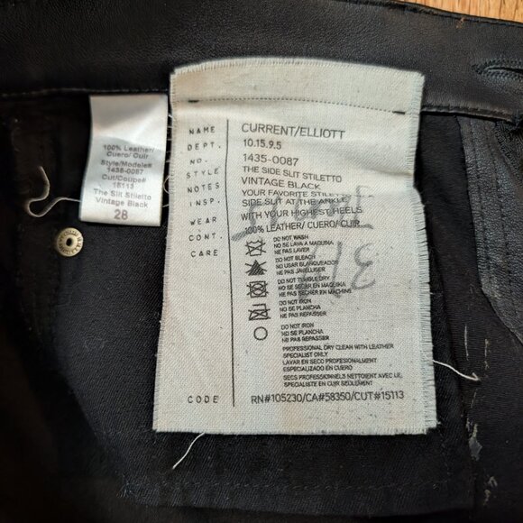 CURRENT ELLIOTT THE SIDE SLIT CROPPED LEATHER LEGGING, SZ 28 Black Retail $998 - Picture 4 of 9